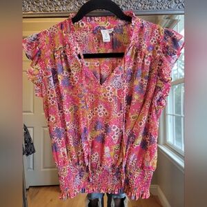 Joie Floral Pink Ruffle‎ Sleeve Top